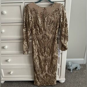 Dress the population brand gown, gold detailing all over, tags still attached
